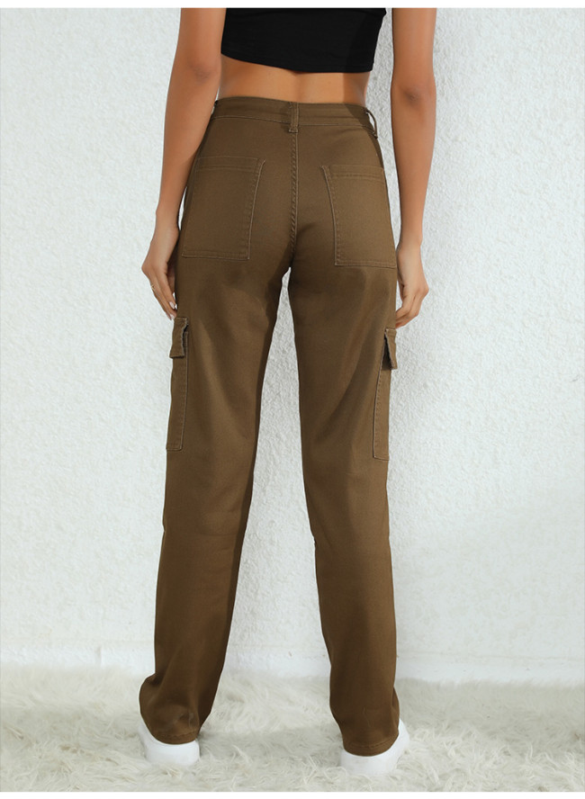 High Waist Jeans Women's Spring Straight Pants Loose Cargo Denim Jean