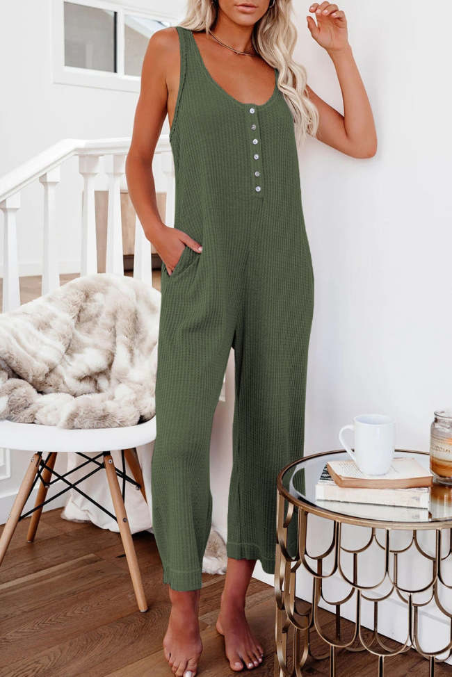 Women's Jumpsuits Sleeveless U-Neck Front Button Down Jumpsuit