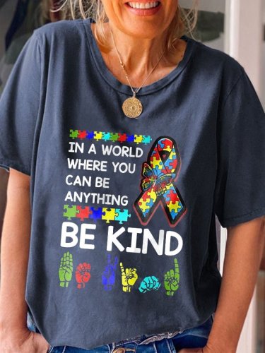 Vintage Autism Awareness In A World Where You Can Be Anything Be Kind Print T-Shirt