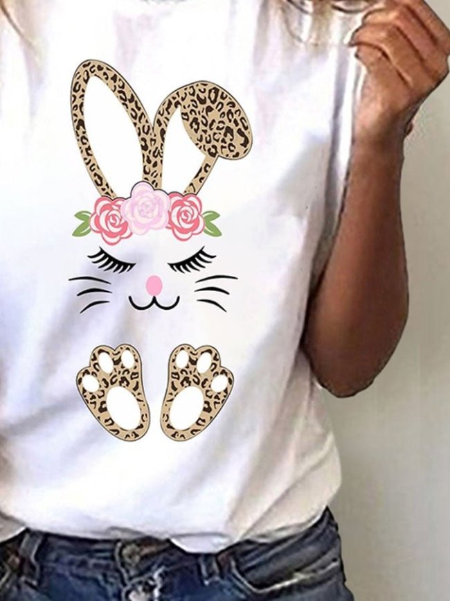 Easter Bunny Print Casual Short Sleeve T-Shirt