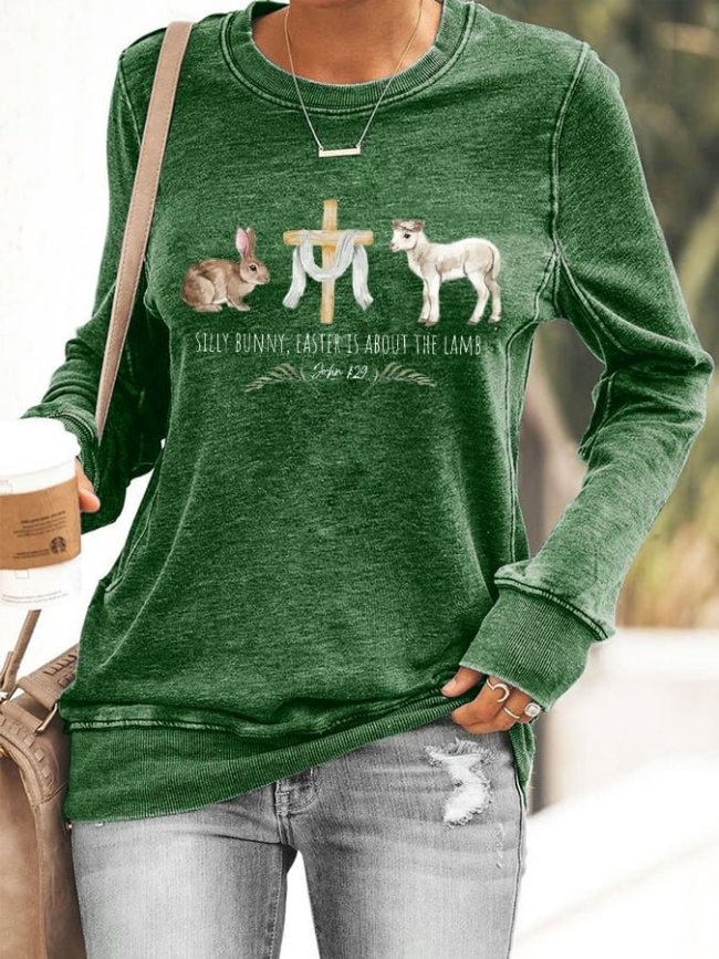 Women's Silly Bunny Easter Is About The Lamb Easter Print Casual Sweatshirt