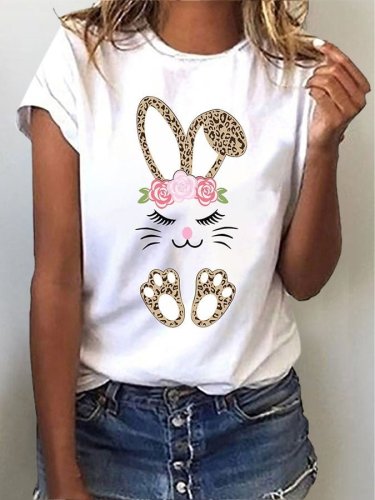 Easter Bunny Print Casual Short Sleeve T-Shirt