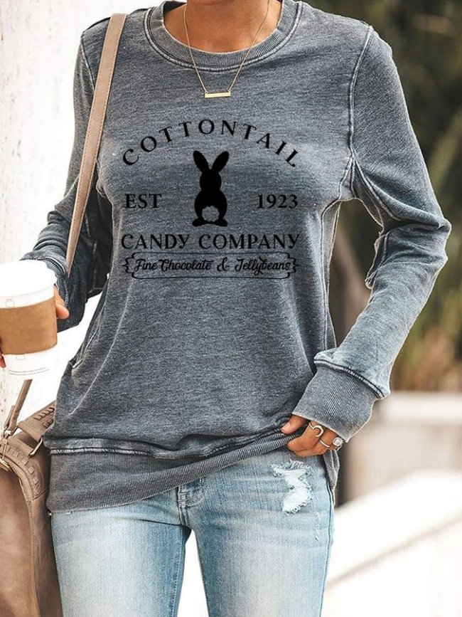 Easter Bunny Round Neck Long Sleeve Sweatshirt