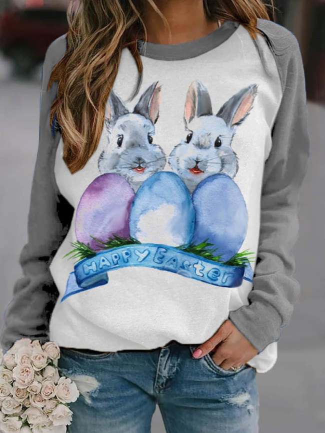 Easter Cute Bunny Print Long Sleeve Sweatshirt