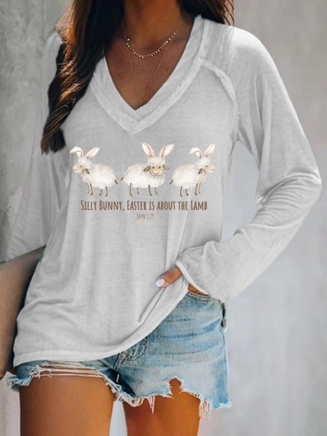 Women's Silly Bunny Easter Is About The Lamb Easter Print Casual T-Shirt