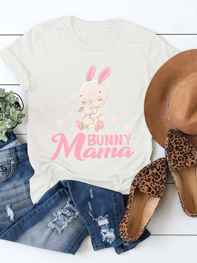 Women‘s Easter Cute Bunny Printed Cotton Tee