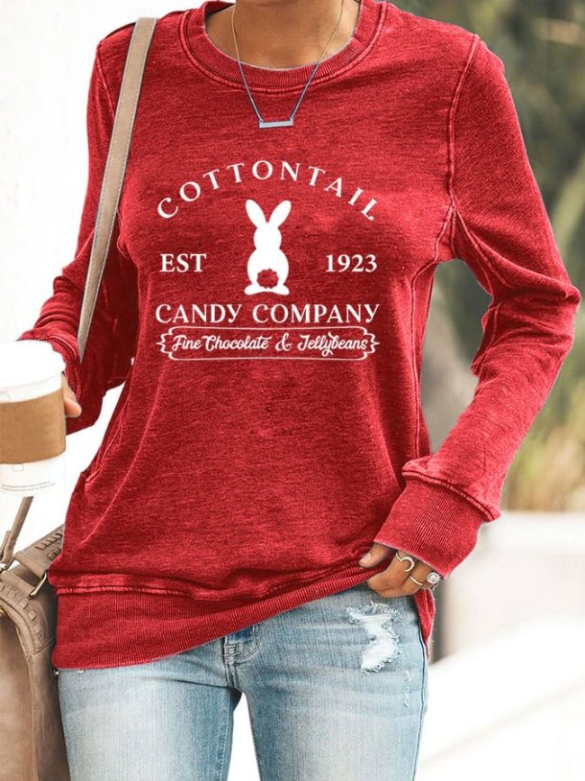 Easter Bunny Round Neck Long Sleeve Sweatshirt