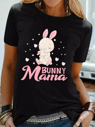 Women‘s Easter Cute Bunny Printed Cotton Tee