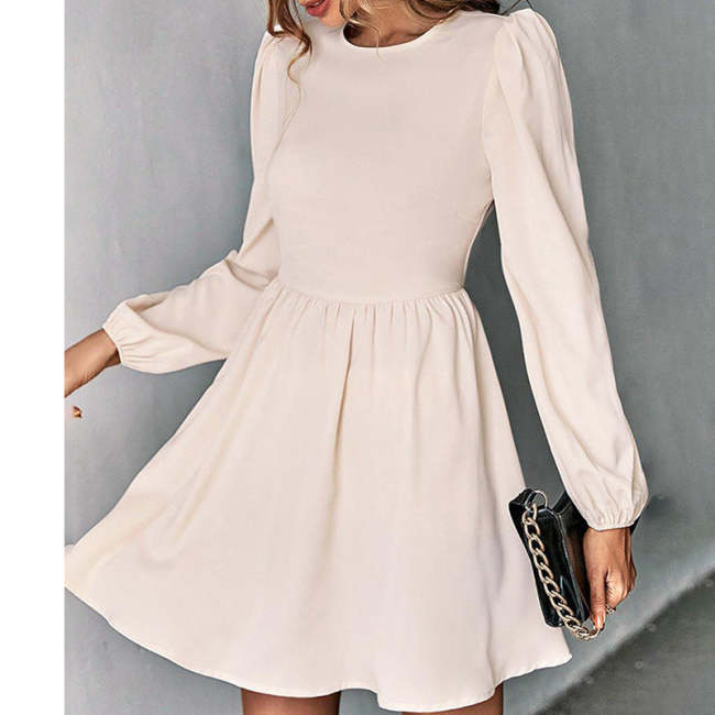 2023 Spring Women's Fashion Solid Color Lace-up Hollow Ruffle Dress