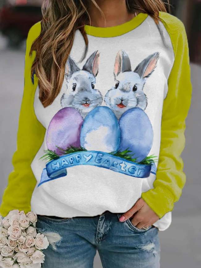 Easter Cute Bunny Print Long Sleeve Sweatshirt