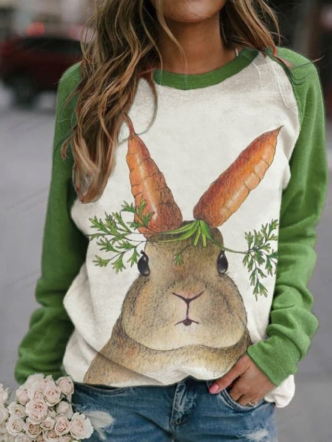 Women's Happy Easter Cute Bunny Print Sweatshirt
