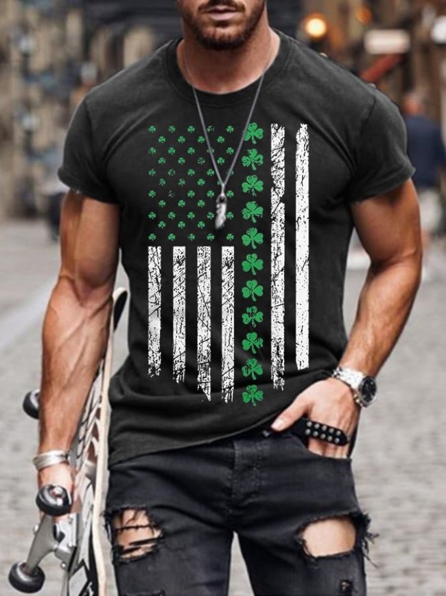 Men's St Patrick's Day Lucky Clover Crew Neck T-Shirt