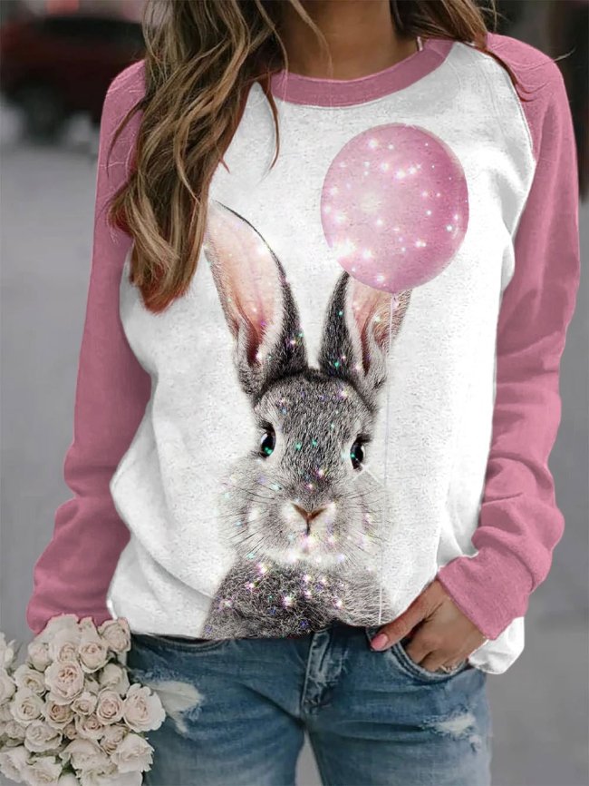 Women's Easter Bunny Balloon Print Sweatshirt