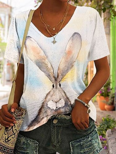 Women's Happy Easter Bunny Print T-Shirt