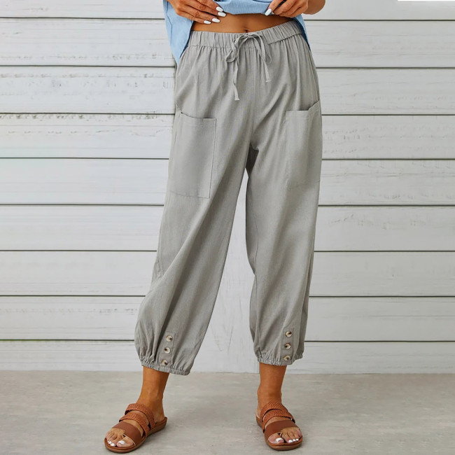 Women's Loose Pant Cotton Linen High Waist Trouse