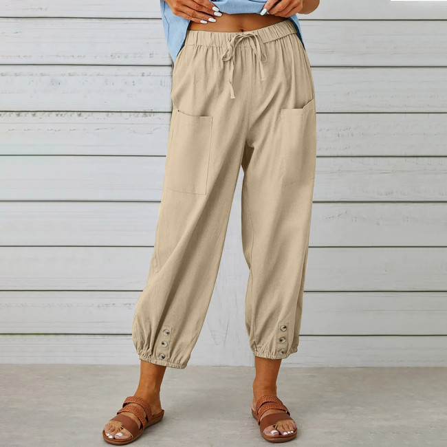 Women's Loose Pant Cotton Linen High Waist Trouse