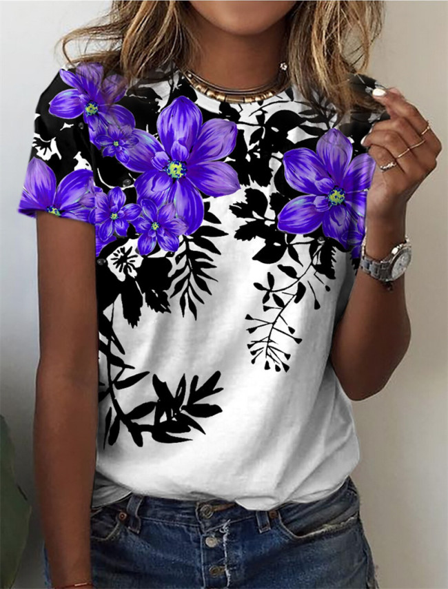 Women's Tops Casual Floral Print Crew Neck T-Shirt