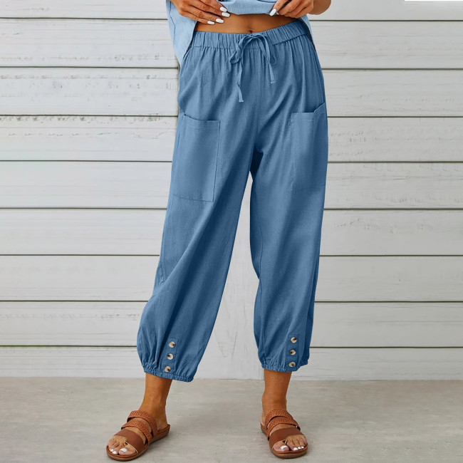 Women's Loose Pant Cotton Linen High Waist Trouse