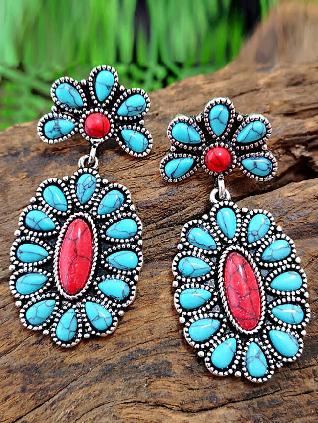 Exaggerated Multicolor Water Drop Turquoise Earrings