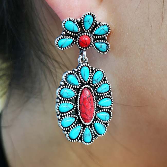 Exaggerated Multicolor Water Drop Turquoise Earrings