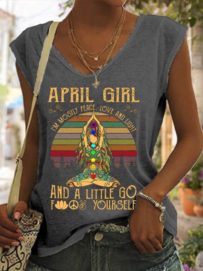 Women's April Girl I'm Mostly Peace Love And Light T-Shirt
