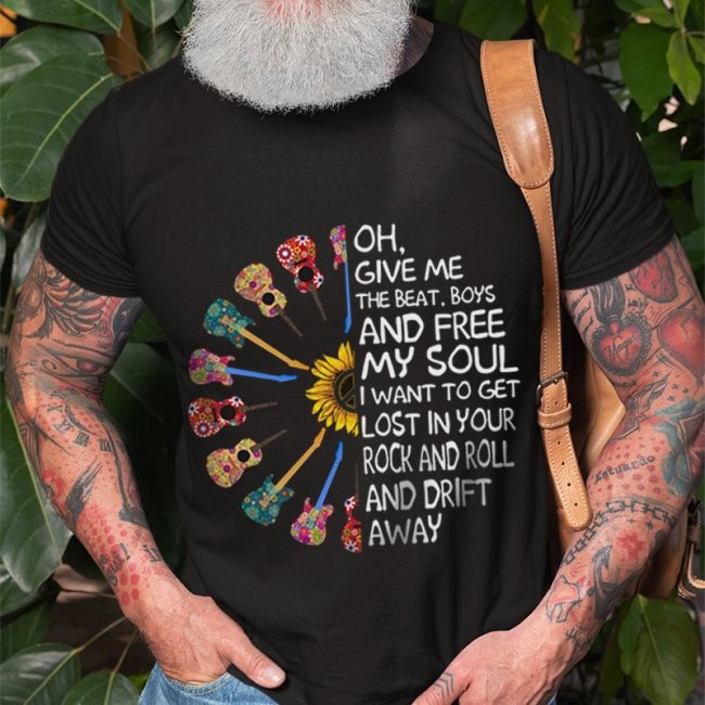 Oh Give Me The Beat Guitar Sunflower Printed T-shirt