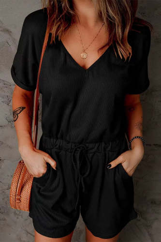 Casual Street Solid Pocket Frenulum V Neck Loose Jumpsuits