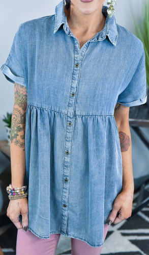 Women's Denim Dress Lapel A Line Mini Dress