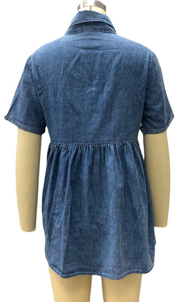 Women's Denim Dress Lapel A Line Mini Dress