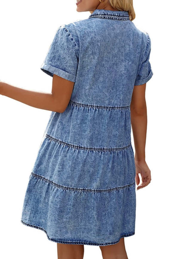 Denim Short Sleeves Mini Dress