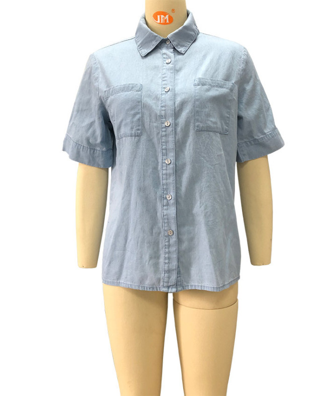 Women's Denim Shirt Short Sleeve Button Down Denim Shirt