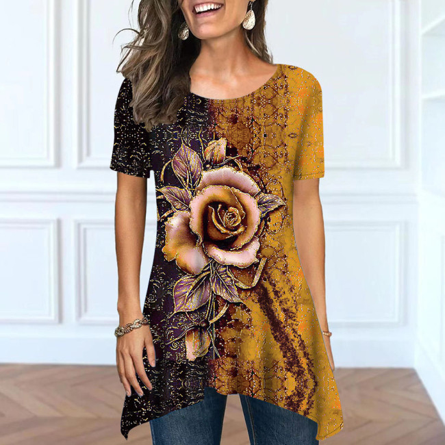 2023 Spring Floral Top Women's Vintage Retro Floral Print Short T-Shirt