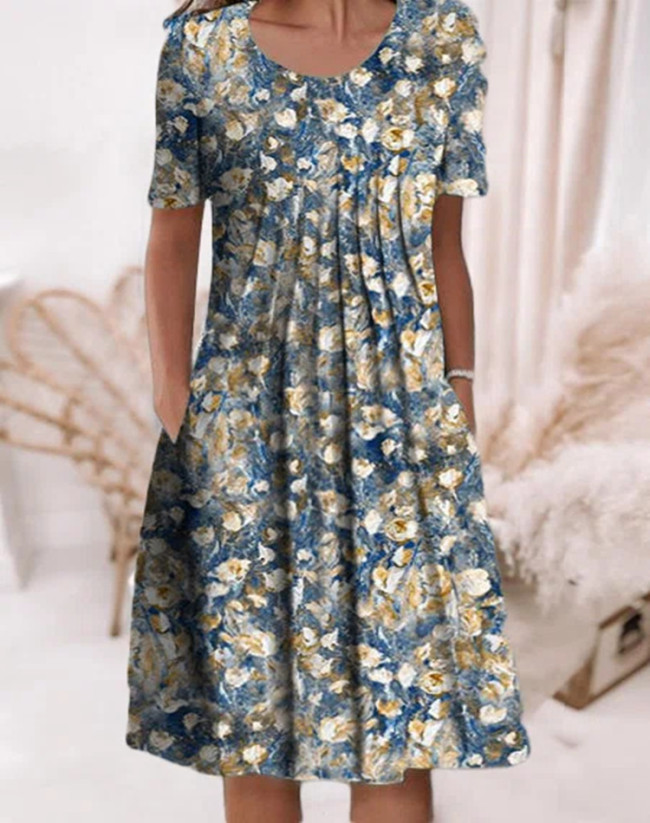US$ 26.89 - Women's Spring Vintage Floral Dress Crew Neck Short Sleeve ...