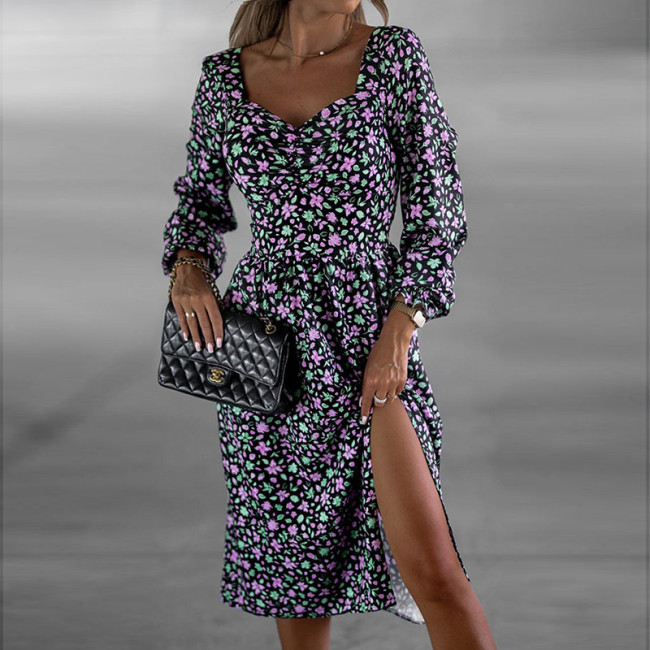 Women's U-Neck Floral Print Midi Dress