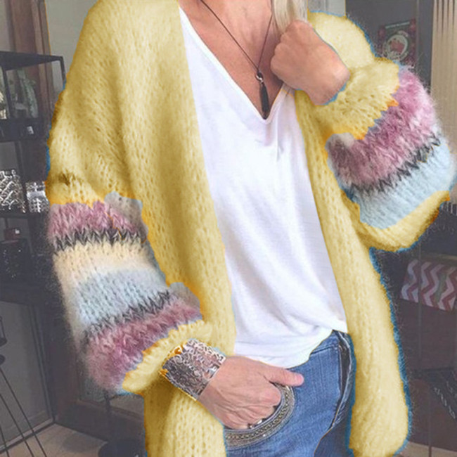 Striped Colorblock Mohair Cardigan