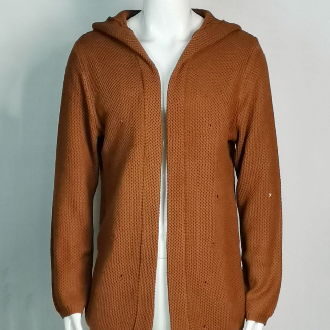 Men's Long Cardigan Sweater Knit Winter Hooded Sweater Jacket Coat
