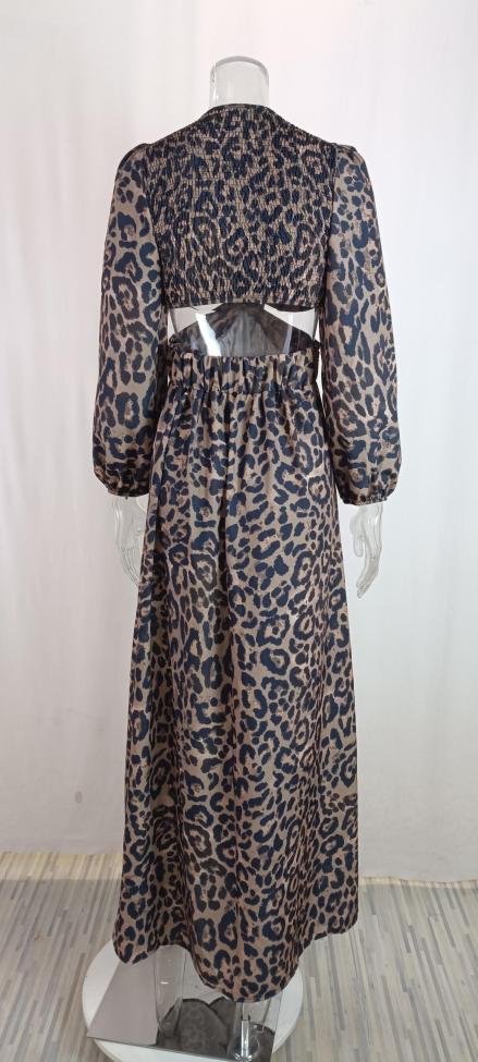Front Knot Cut out Waist Leopard Maxi Dress
