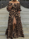 Leopard Print Off Shoulder High Split Maxi Dress