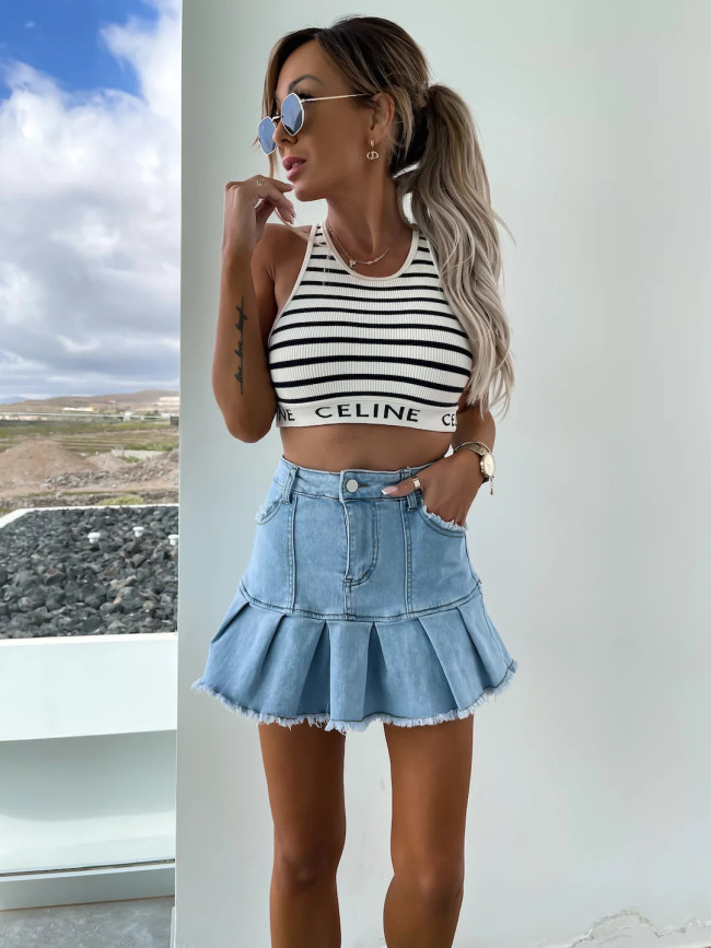 Women's Ruffle Denim Mini Skirt High Waist Ruffle Skirt