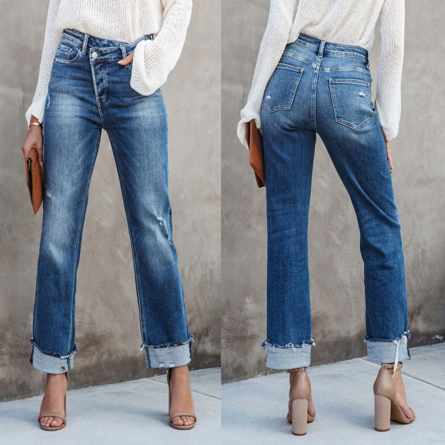 Women's Washed Straight Denim Jeans
