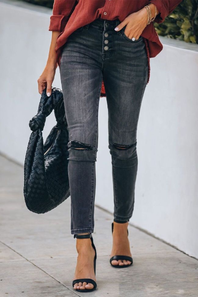 Women's High Rise Jeans Distressed Skinny Denim