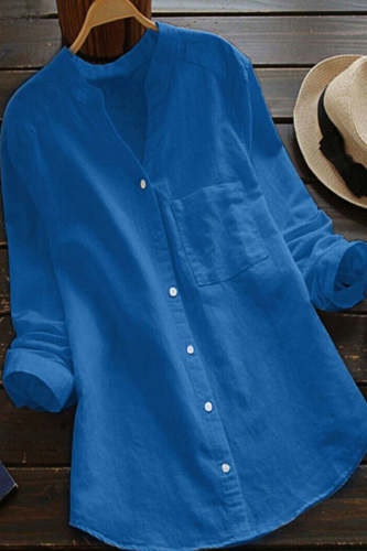 Women's Blouse Cotton Linen Lapel Collar Shirts