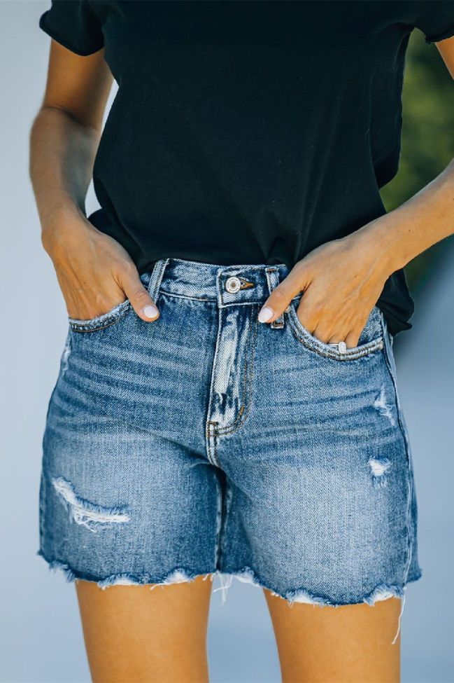 Women's Summer High Rise Distressed Denim Mom Shorts
