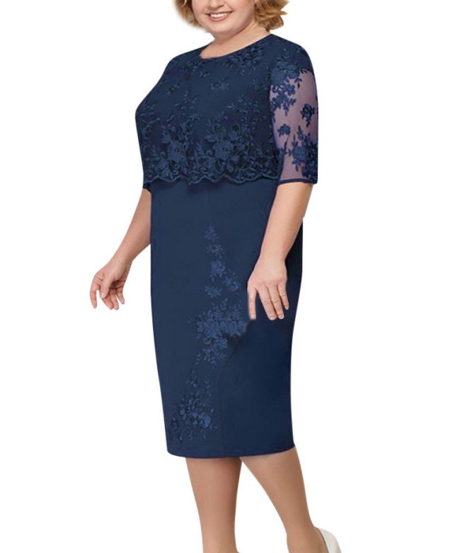 Women's Plus Size Dress Embroidered Floral Lace Cocktail Party Dress Mother of the Bride Dress