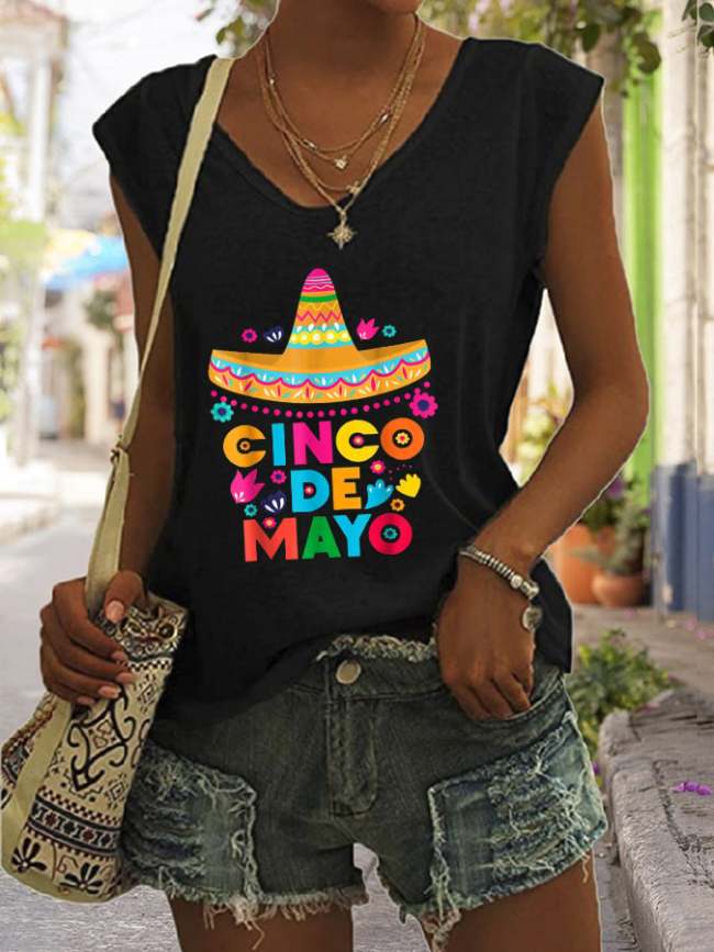 Women's Cinco de Mayo Print Sleeveless T-Shirt