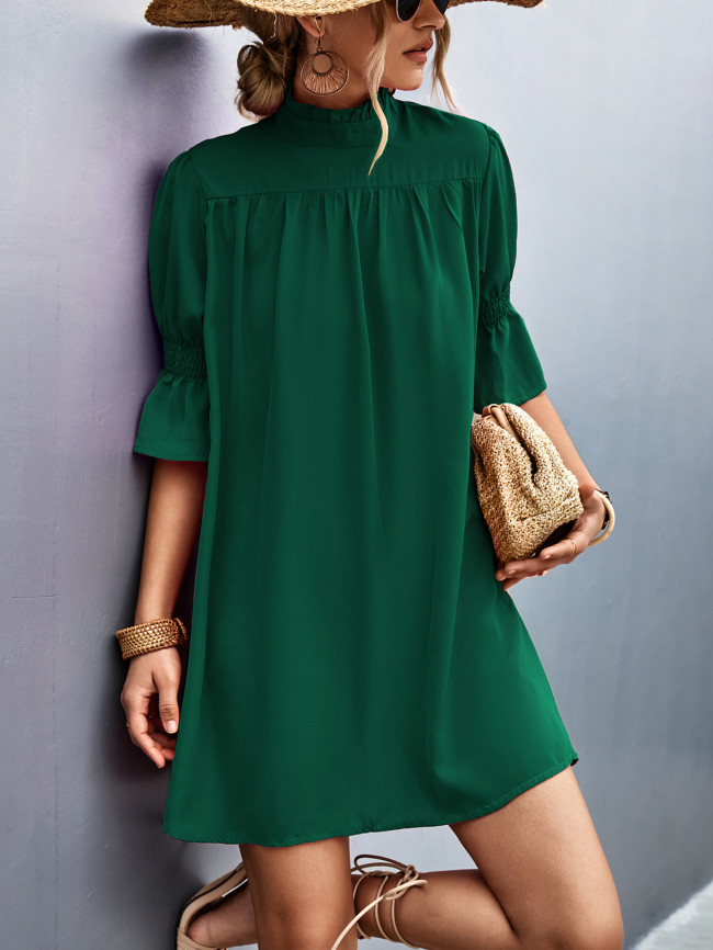 Women's A Line Dress Stand Collar Solid Casual Mini Dress