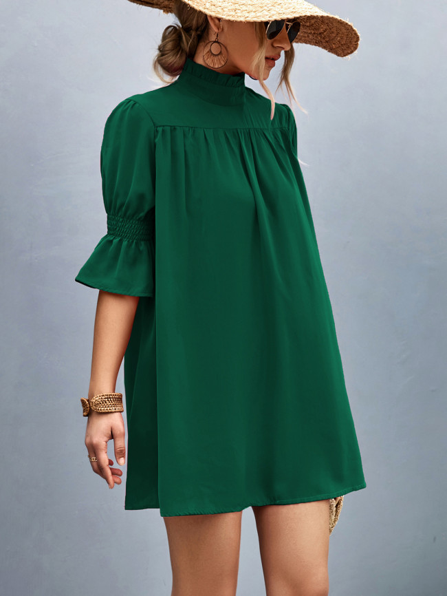 Women's A Line Dress Stand Collar Solid Casual Mini Dress