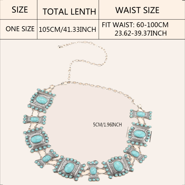 Vintage ethnic style turquoise sexy waist chain
