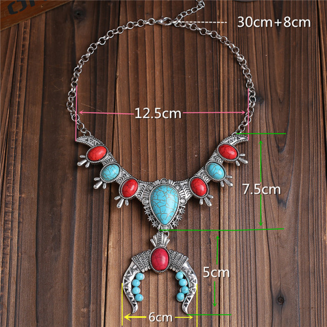 Bohemian Style Tribal Turquoise Necklace U Pendant Alloy Plating Necklace