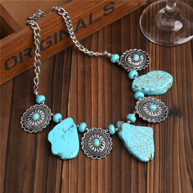 Bohemian Style Tribal Turquoise Necklace Constellation Compass Alloy Necklace